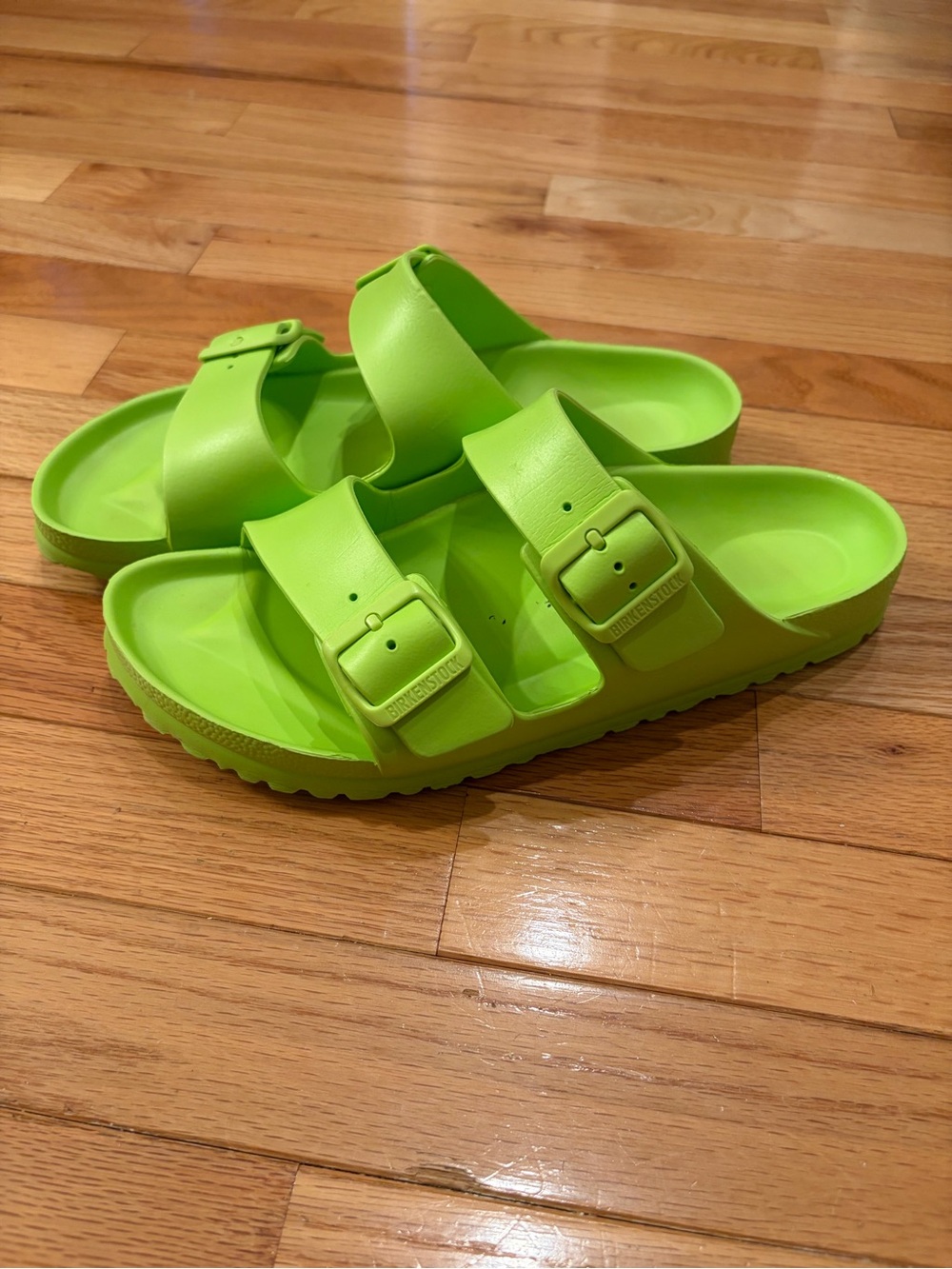 Birkenstock Arizona Essentials EVA 41 (W 10-10.5/M 8-8.5) Lime 2-Strap Slides